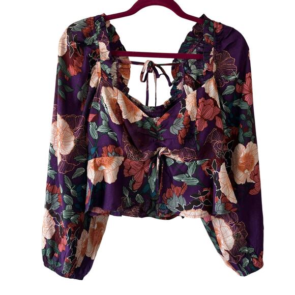 Band of the Free Floriane Purple Floral Print Crop Top Blouse Women’s Medium - Picture 1 of 9
